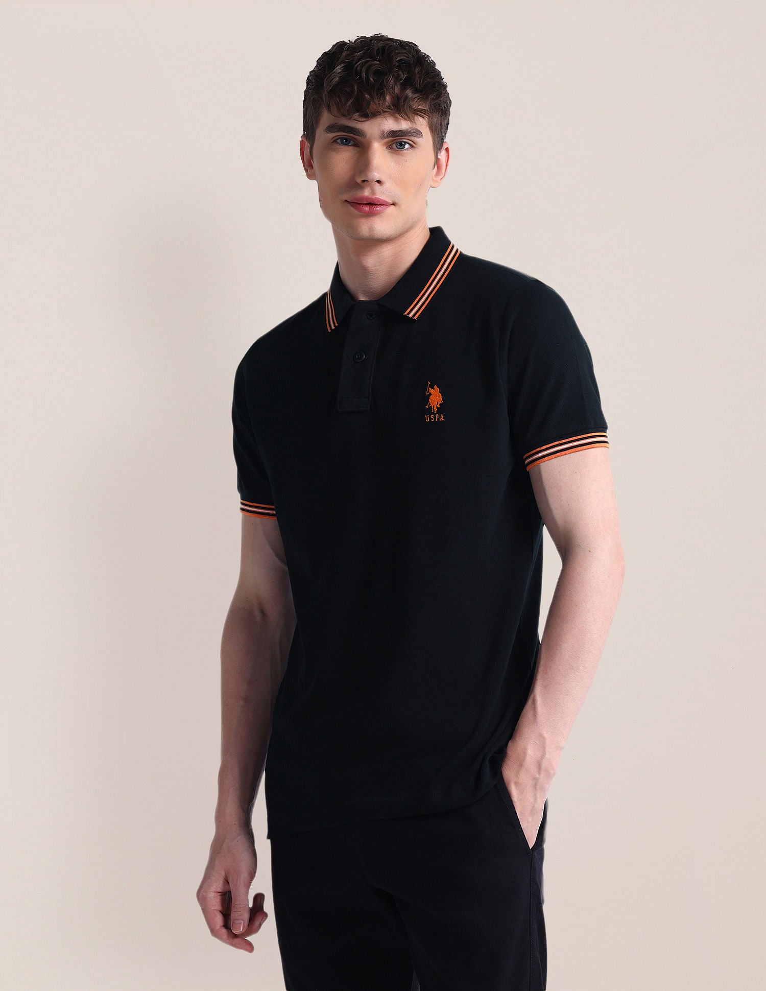 Solid Pure Cotton Polo Shirt Black - U.S. POLO ASSN. | Large