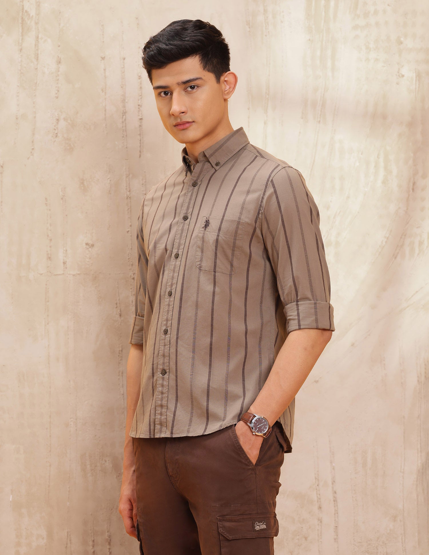 Vertical Striped Pure Cotton Shirt Copper - U.S. Polo Assn. India | Large