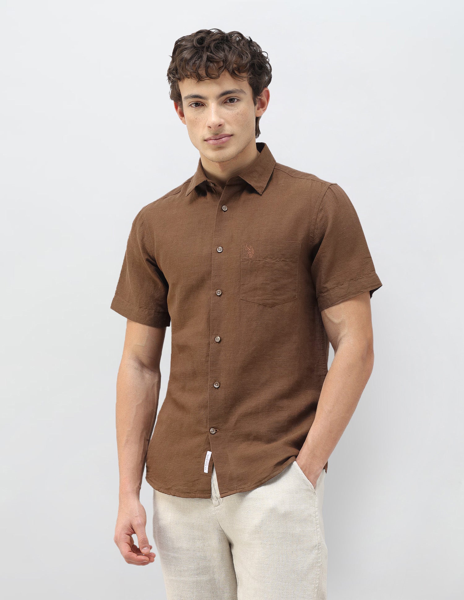Solid Regular Fit Shirt Brown - U.S. Polo Assn. India | Large