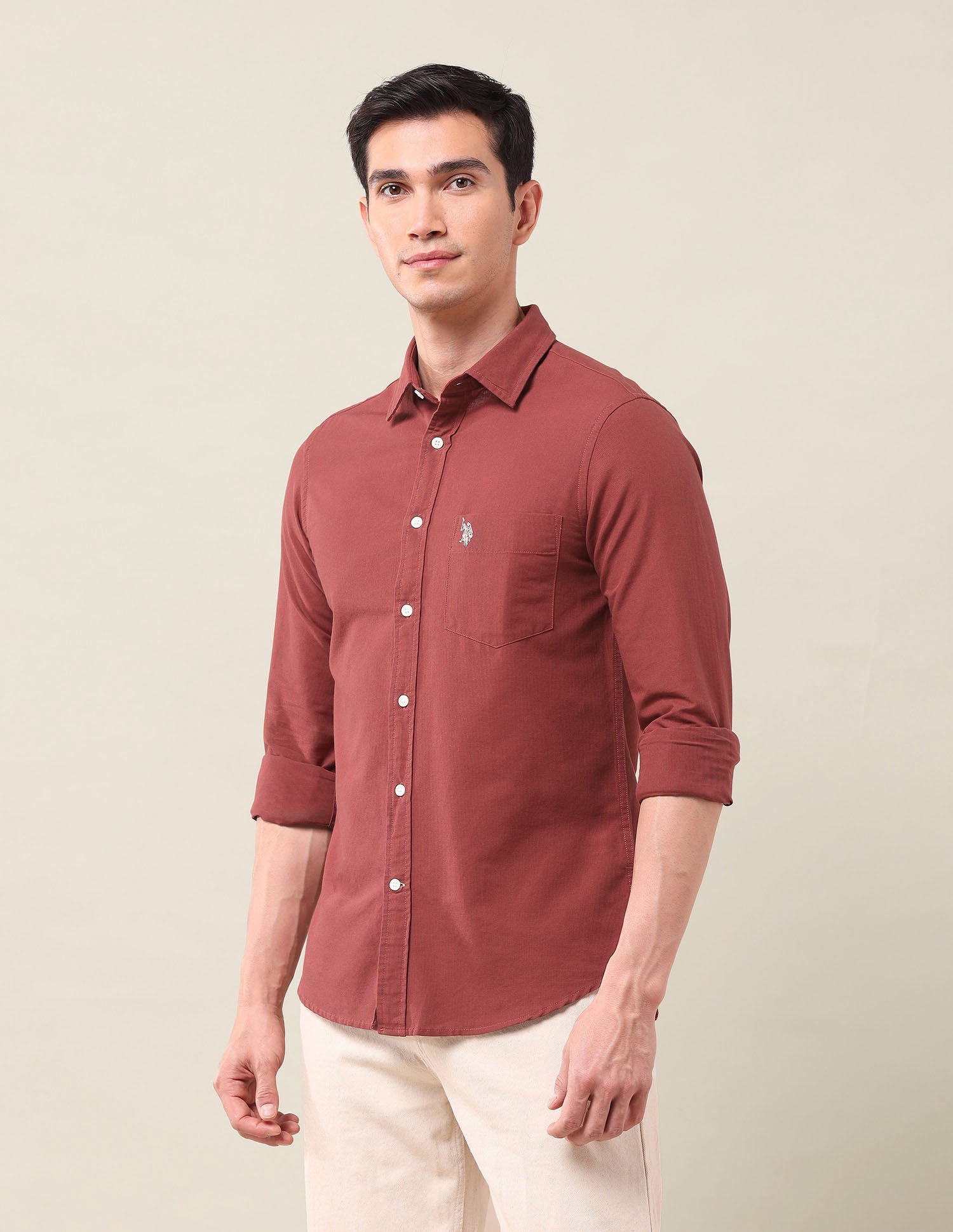 Tailored Fit Solid Shirt Rust - U.S. Polo Assn. India | Large