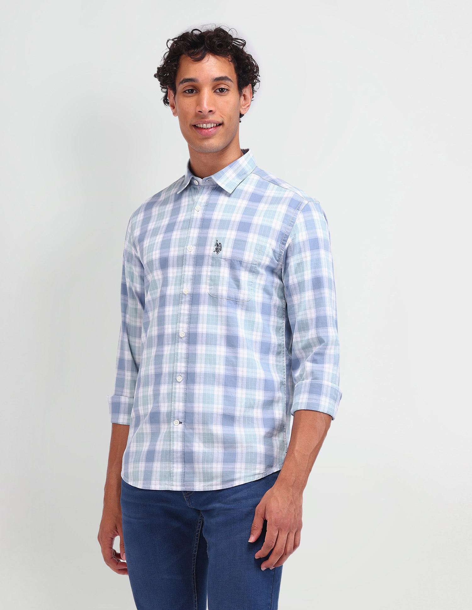 Dupplin Checked Poplin Shirt Light Green - U.S. Polo Assn. India | Large
