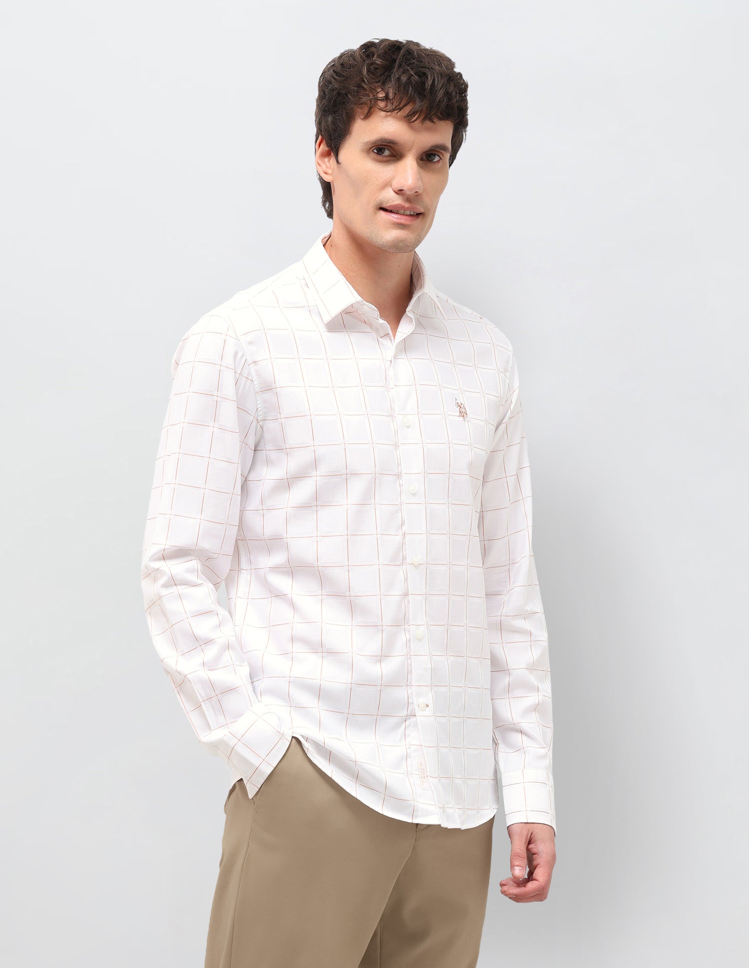 Windowpane Checked Satin Shirt White - U.S. Polo Assn. India | Large