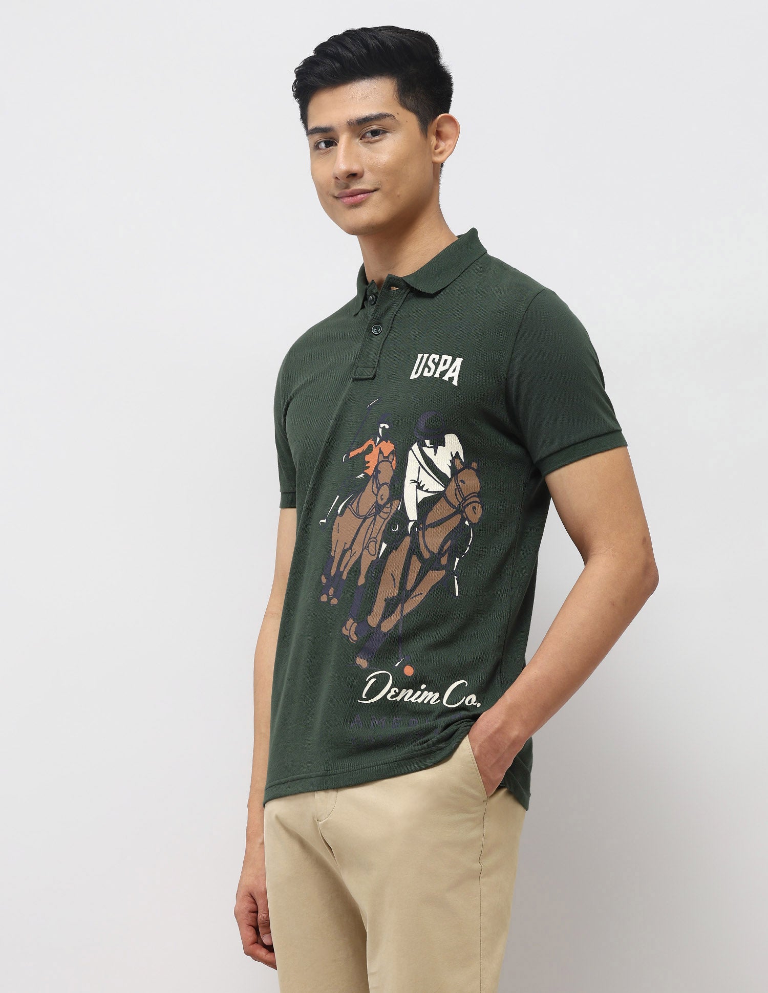 Graphic Printed Muscle Fit Polo Shirt Olive - U.S. Polo Assn. India | Large
