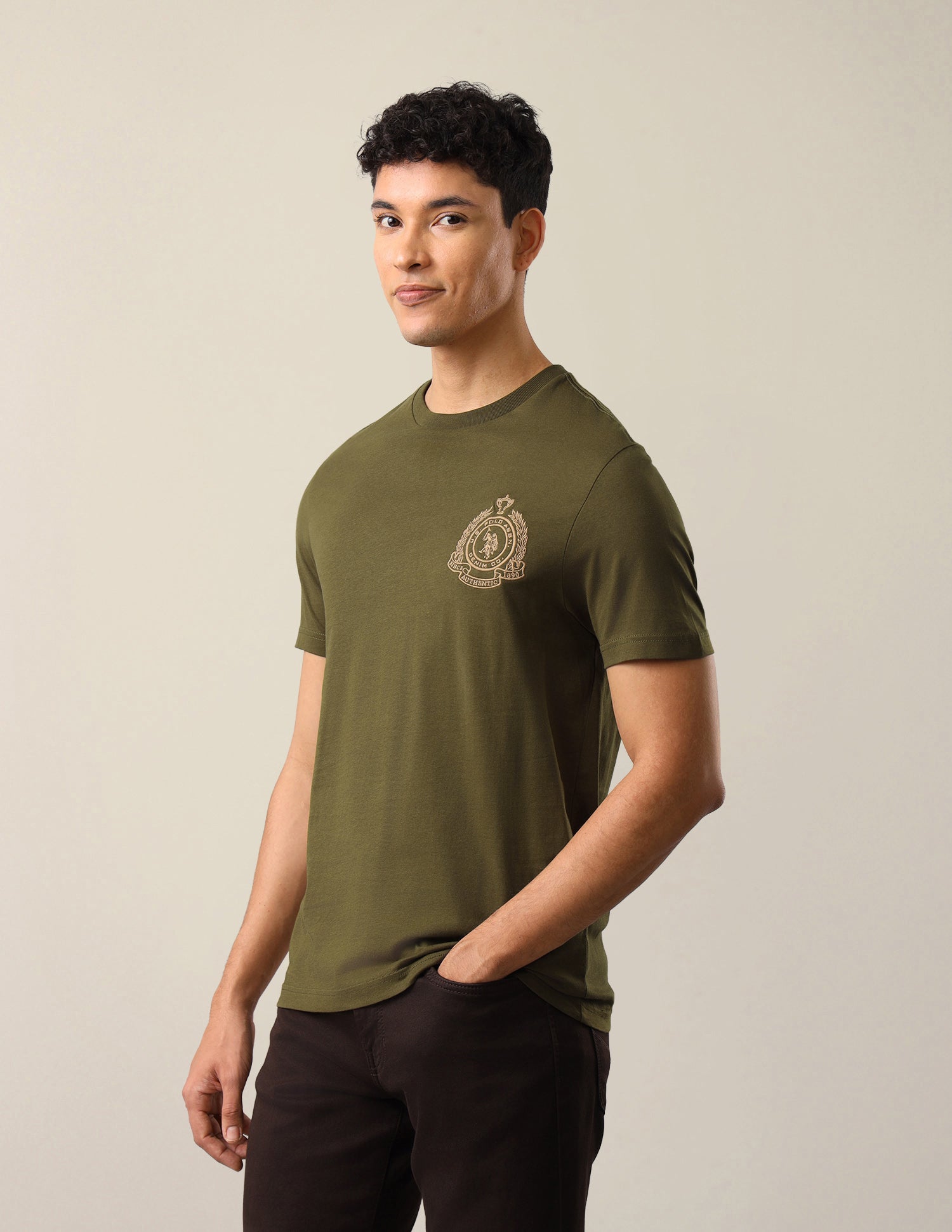 Solid Regular Fit T-Shirt Olive - U.S. Polo Assn. India | Large