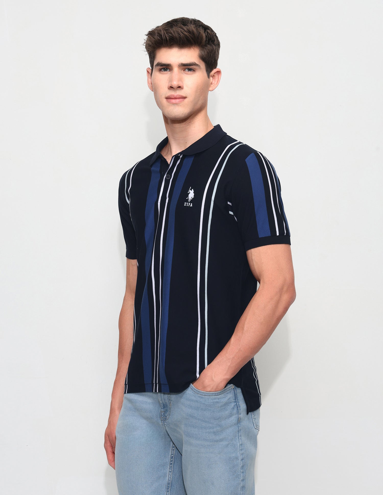 Vertical Striped Slim Fit Polo Shirt Navy - U.S. Polo Assn. India | Large