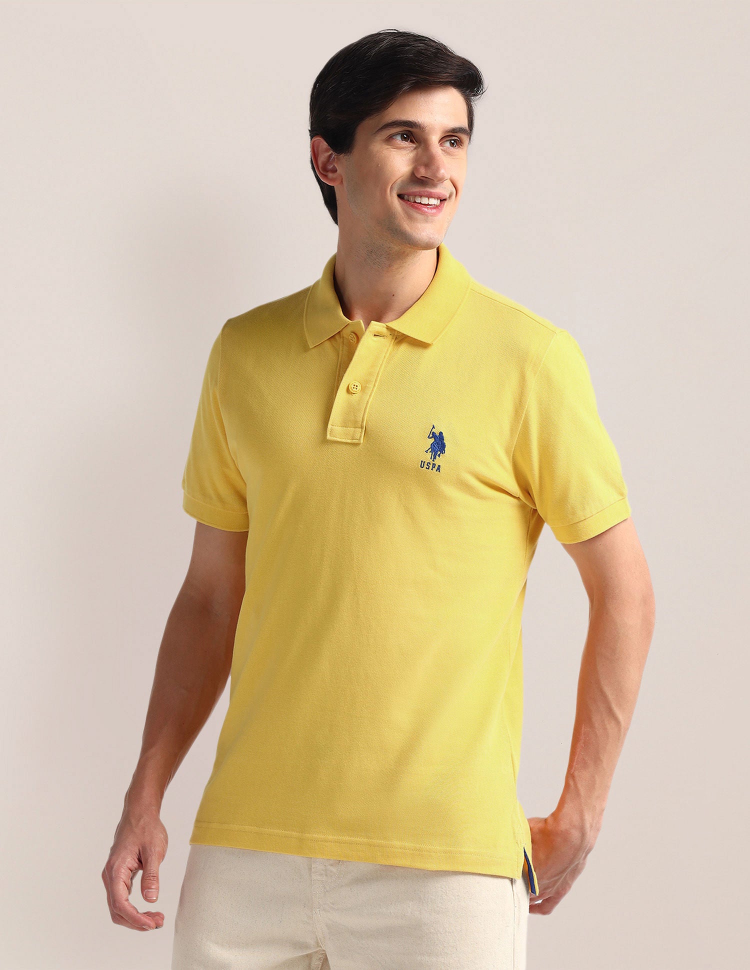 Slim Fit Pure Cotton Polo Shirt Yellow - U.S. Polo Assn. India | Large