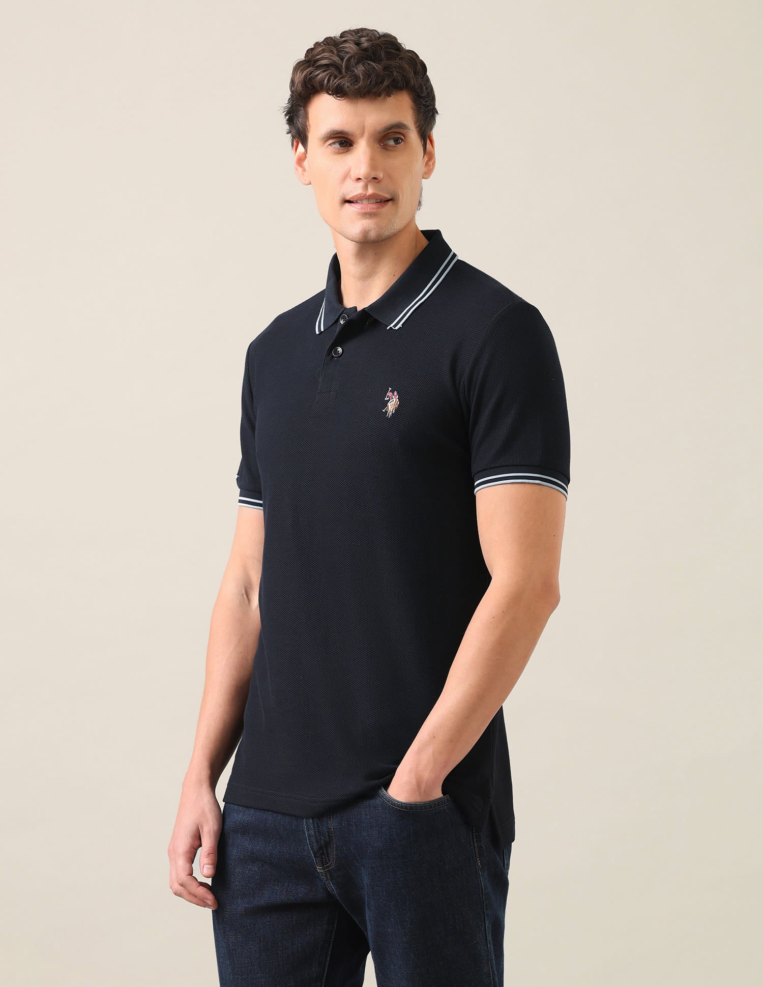 Solid Slim Fit Polo Shirt Navy - U.S. Polo Assn. India | Large