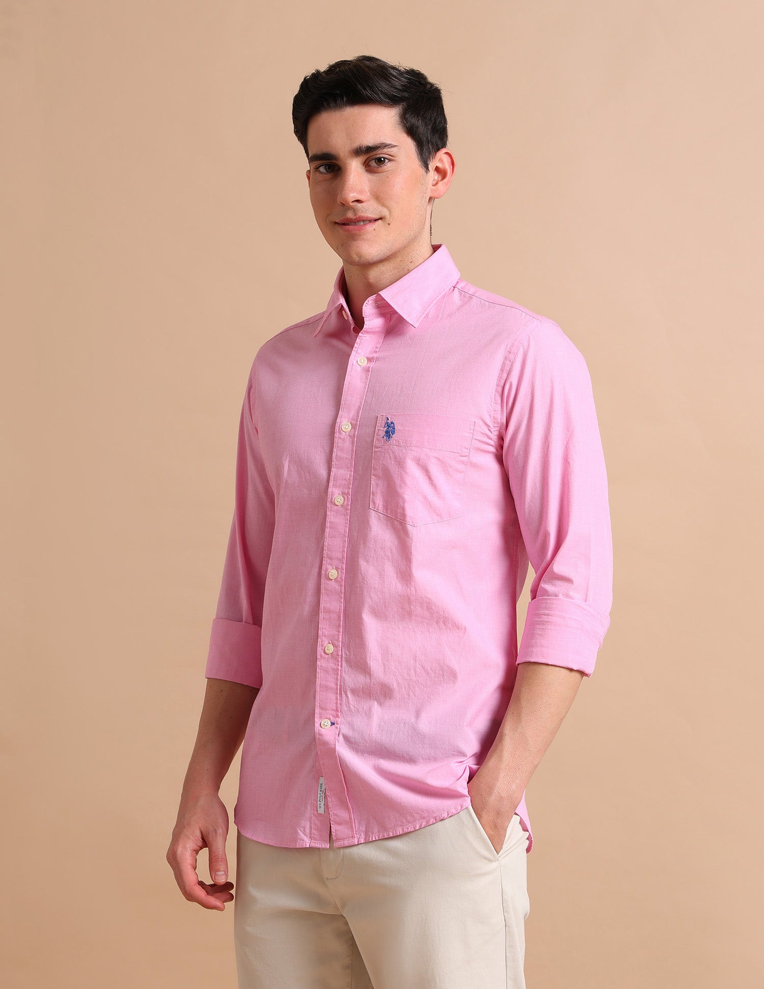 Textured Cotton Shirt Pink - U.S. POLO ASSN. | Large