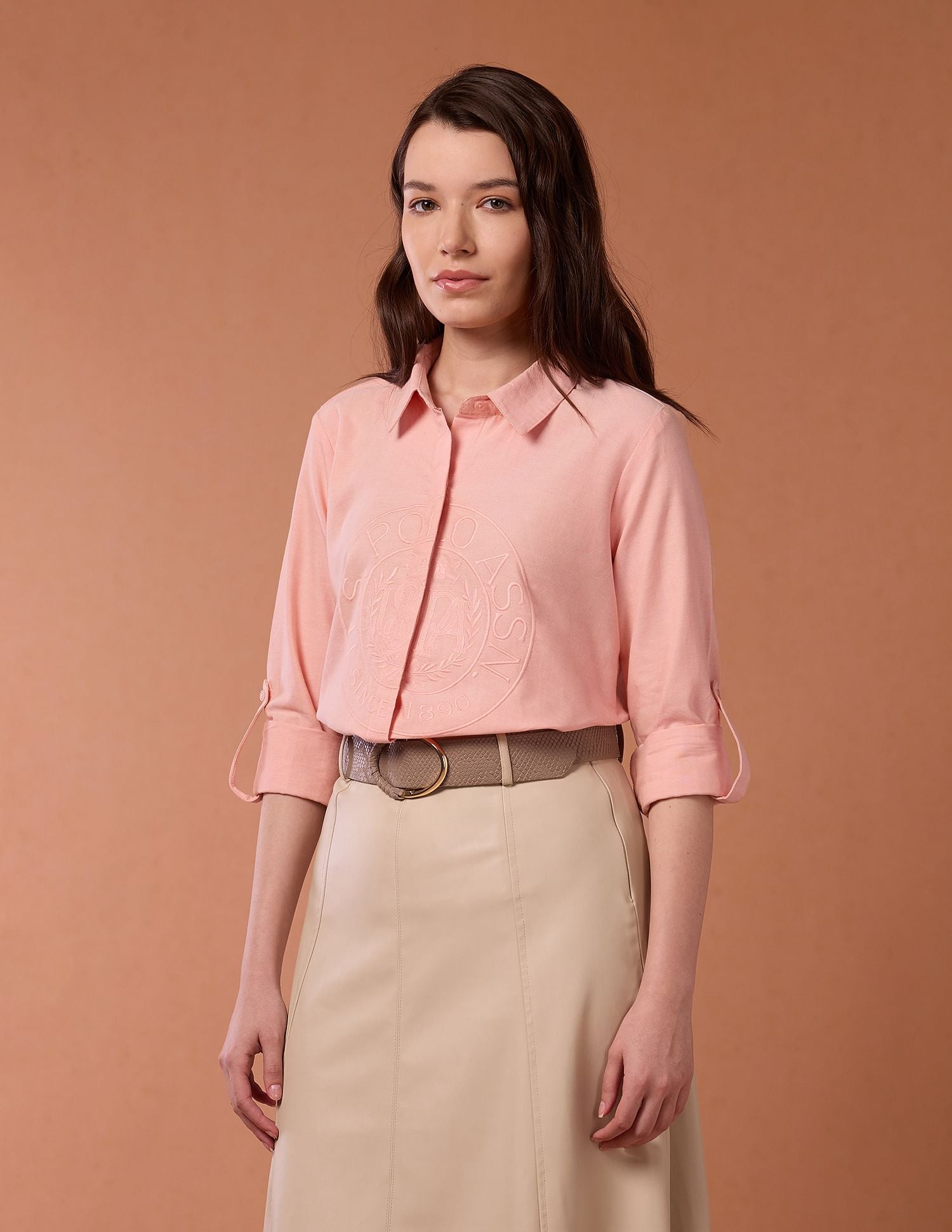Brand Embroidered Oxford Shirt Peach - U.S. POLO ASSN. | Large