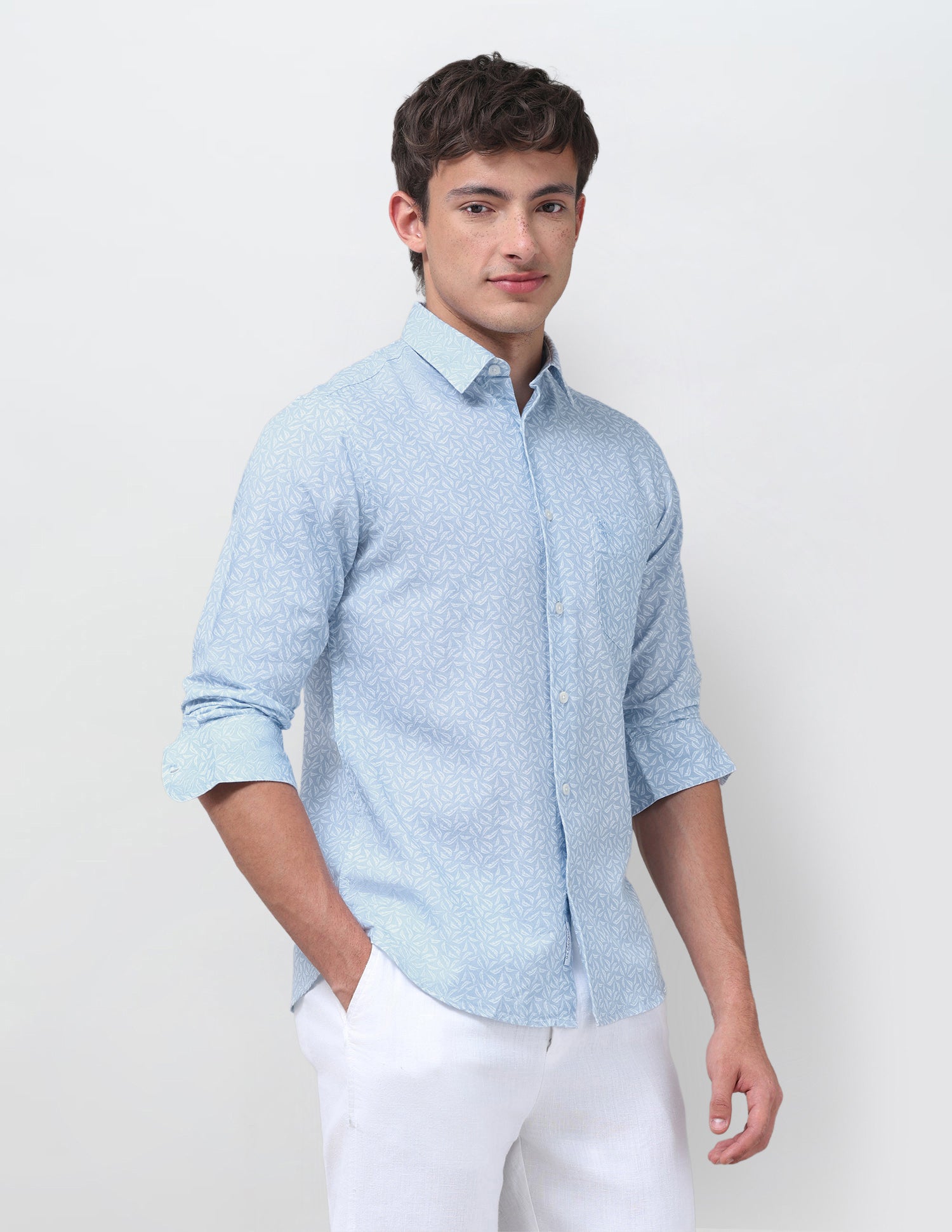 Pacho X Tropical Printed Regular Fit Shirt Light Blue - U.S. Polo Assn. India | Large