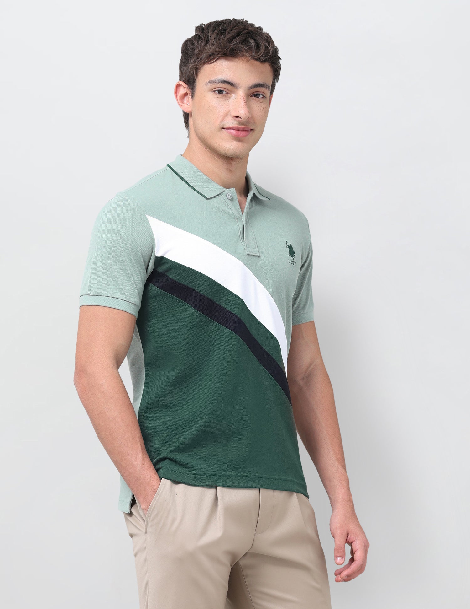 Colourblocked Regular Fit Polo Shirt Light Green - U.S. Polo Assn. India | Large