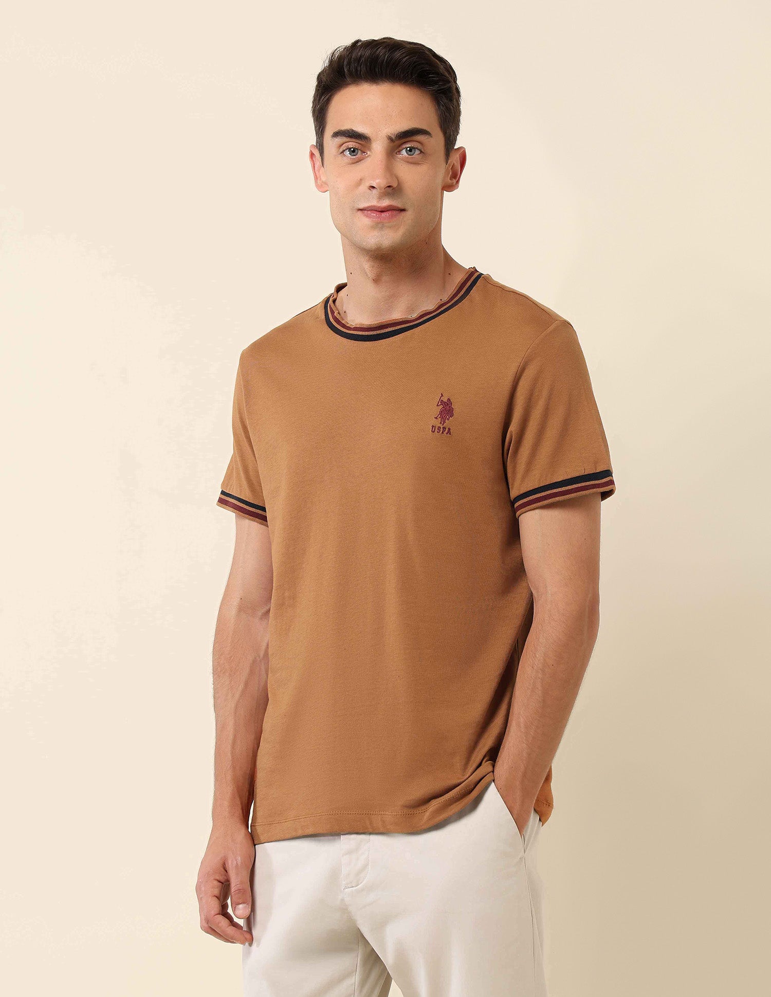 Pure Cotton Slim Fit T- Shirt Brown - U.S. Polo Assn. India | Large