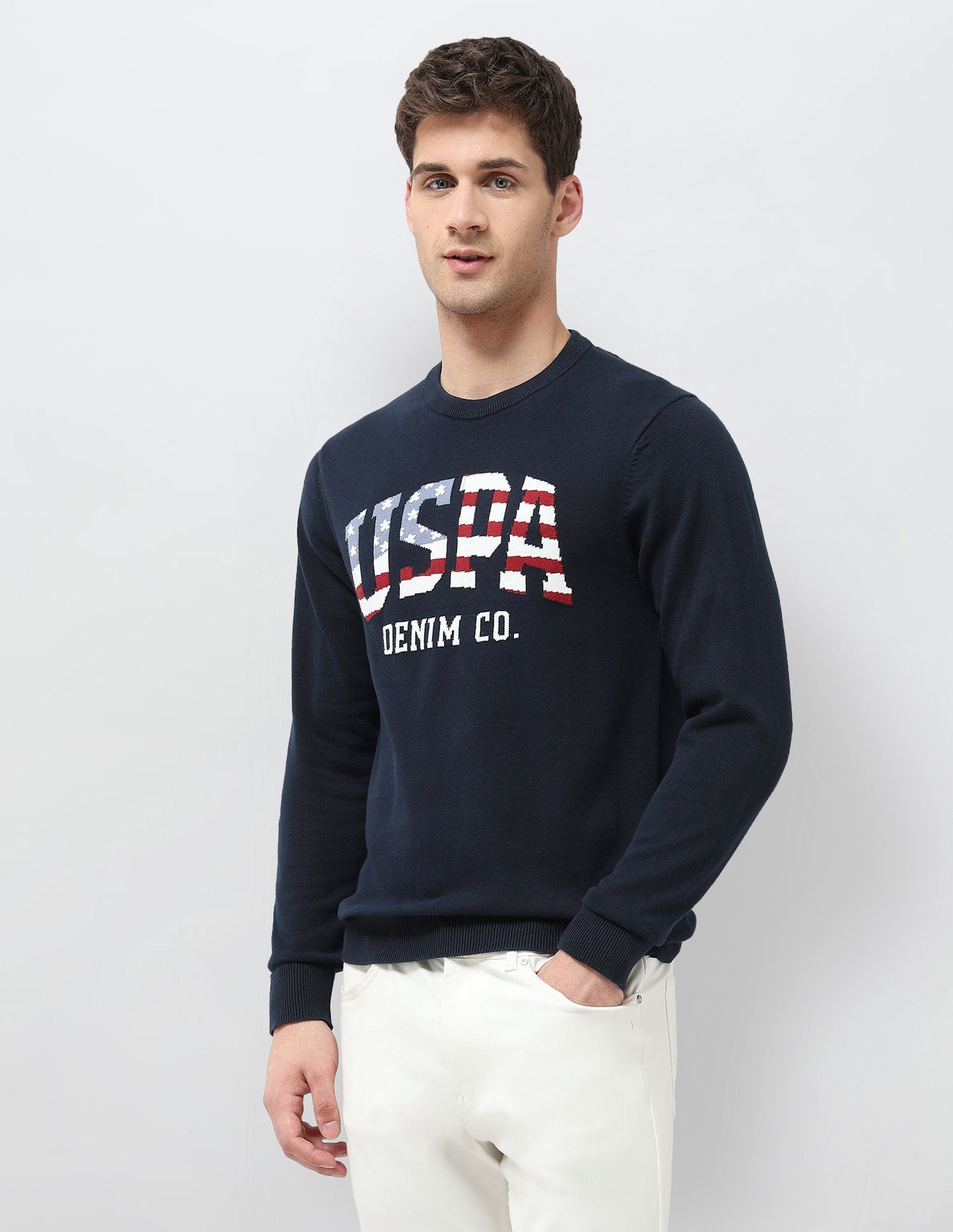 Brand Patterned Knit Regular Fit Sweater Navy - U.S. POLO ASSN. | Large