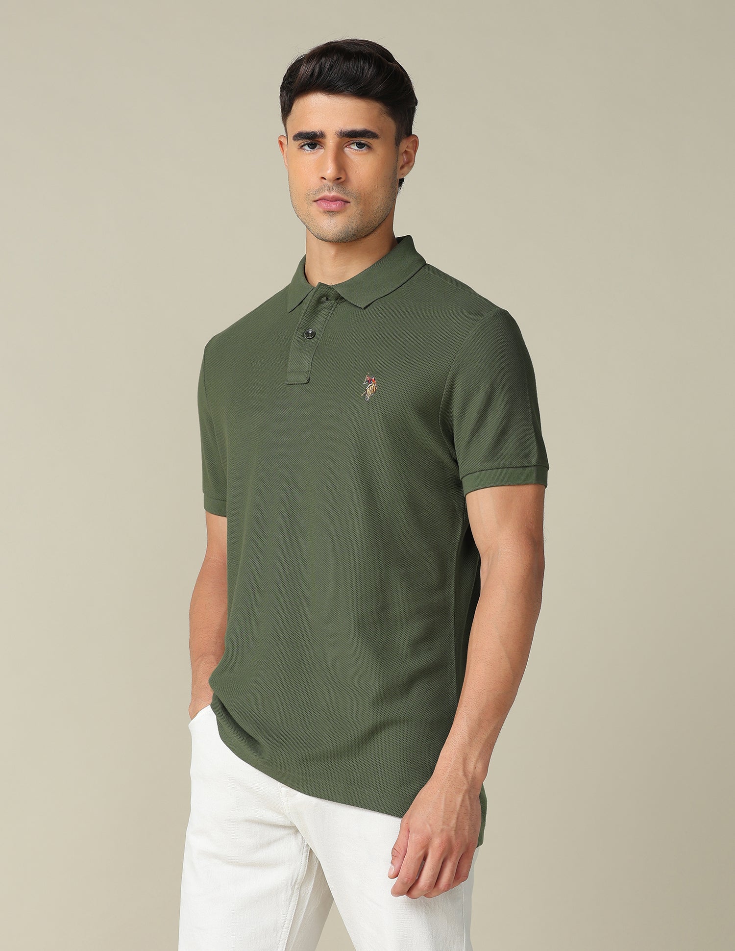 Pure Cotton Muscle Fit Polo Shirt Olive - U.S. POLO ASSN. | Large
