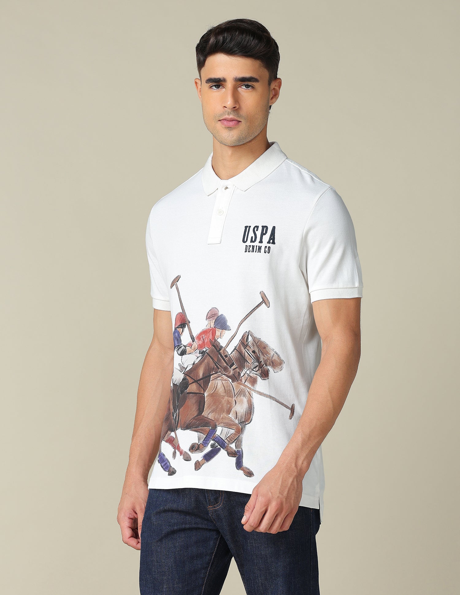 Muscle Fit Graphic Printed Polo Shirt Ivory - U.S. POLO ASSN. | Large