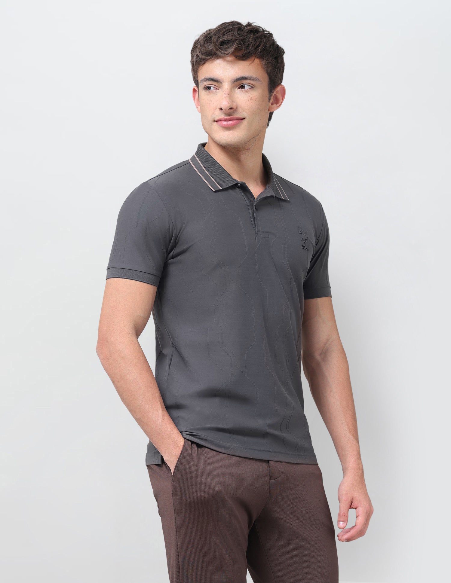 Solid Slim Fit Polo Shirt Grey - U.S. Polo Assn. India | Large