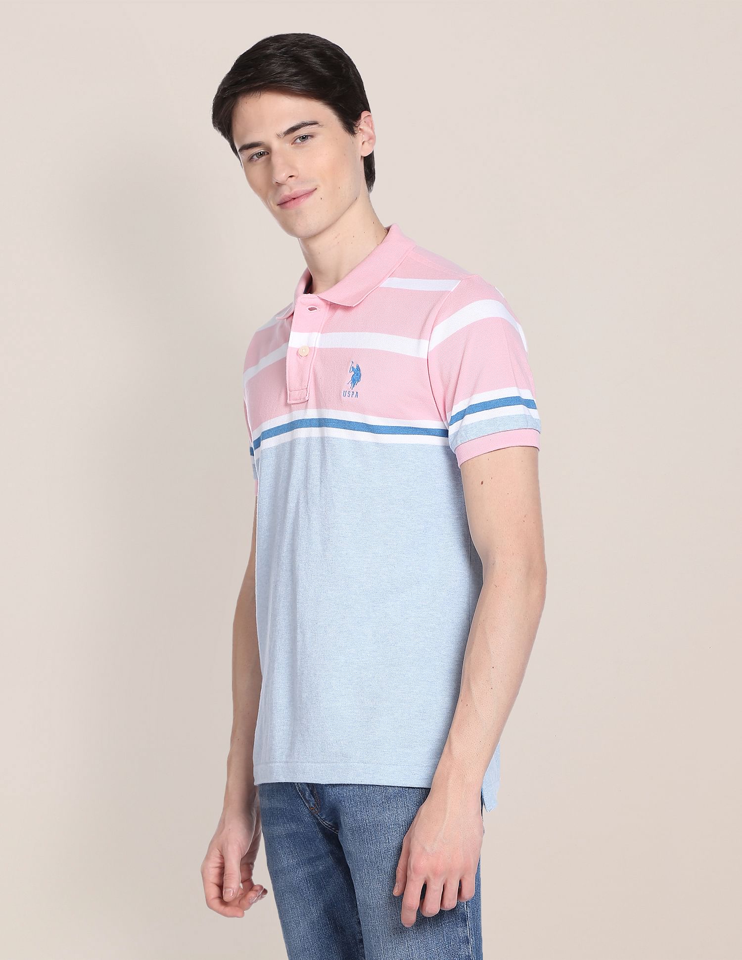 Signature Stripe Pique Polo Shirt Light Pink - U.S. Polo Assn. India | Large