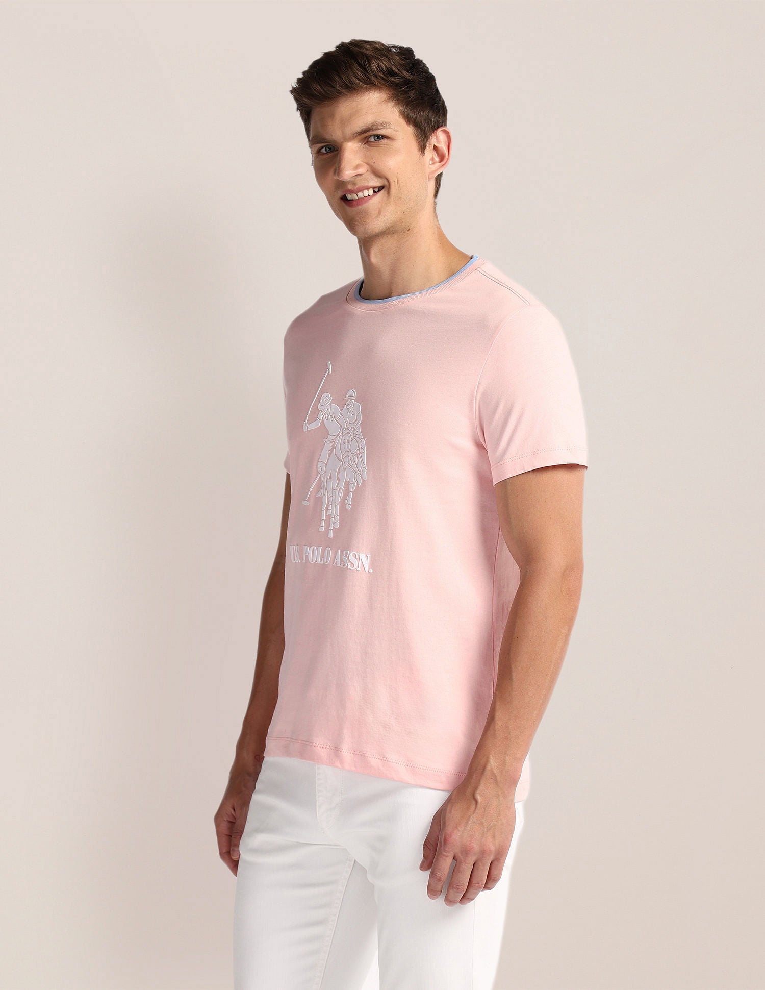 Brand Print Slim T-Shirt Light Pink - U.S. POLO ASSN. | Large