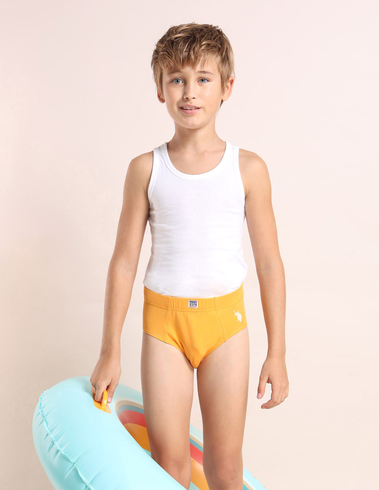 Boys Cotton Spandex Solid Briefs - Pack Of 3 Orange, Purple and Yellow - U.S. POLO ASSN. | Large