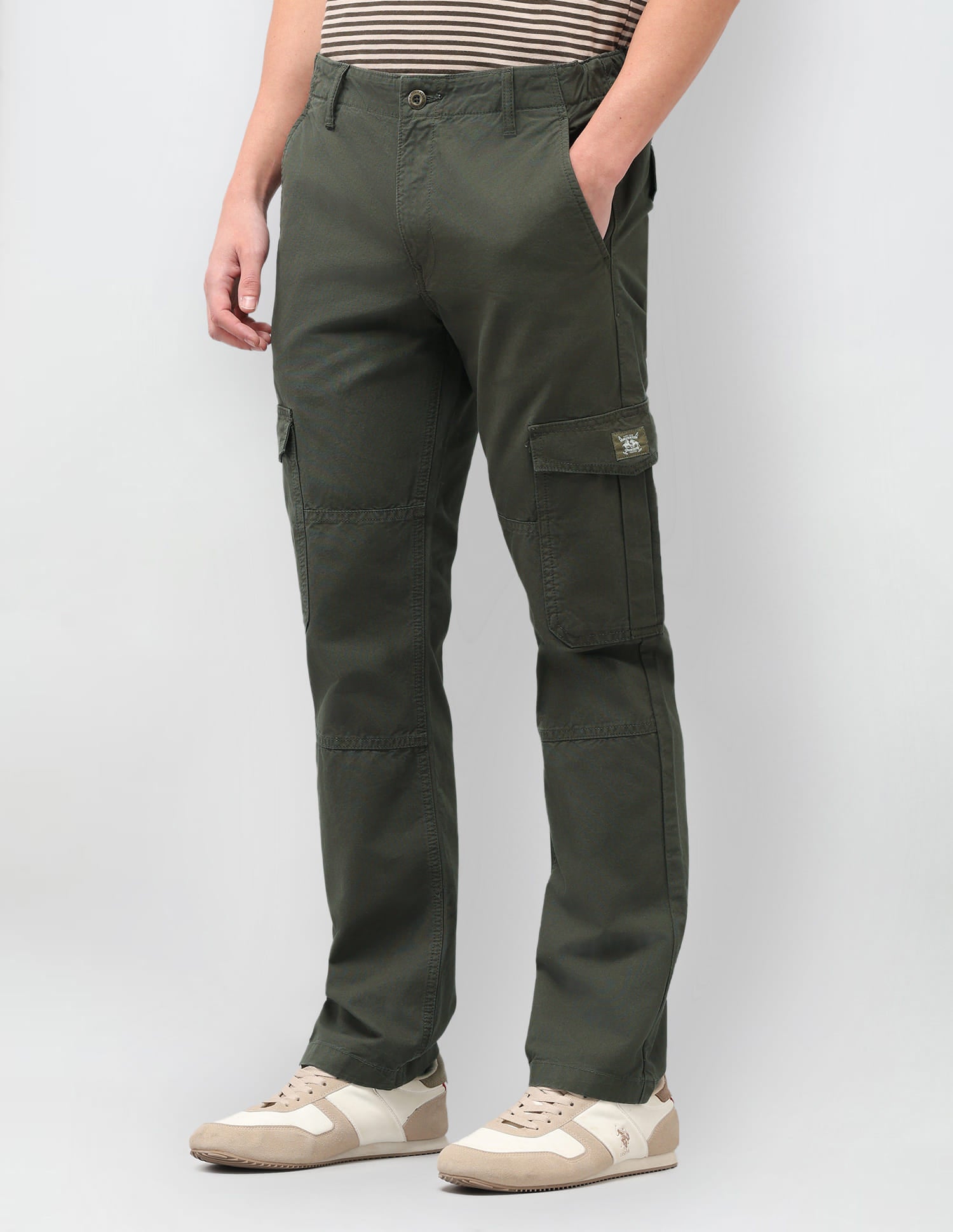 Solid Slim Straight Trousers Green - U.S. Polo Assn. India | Large