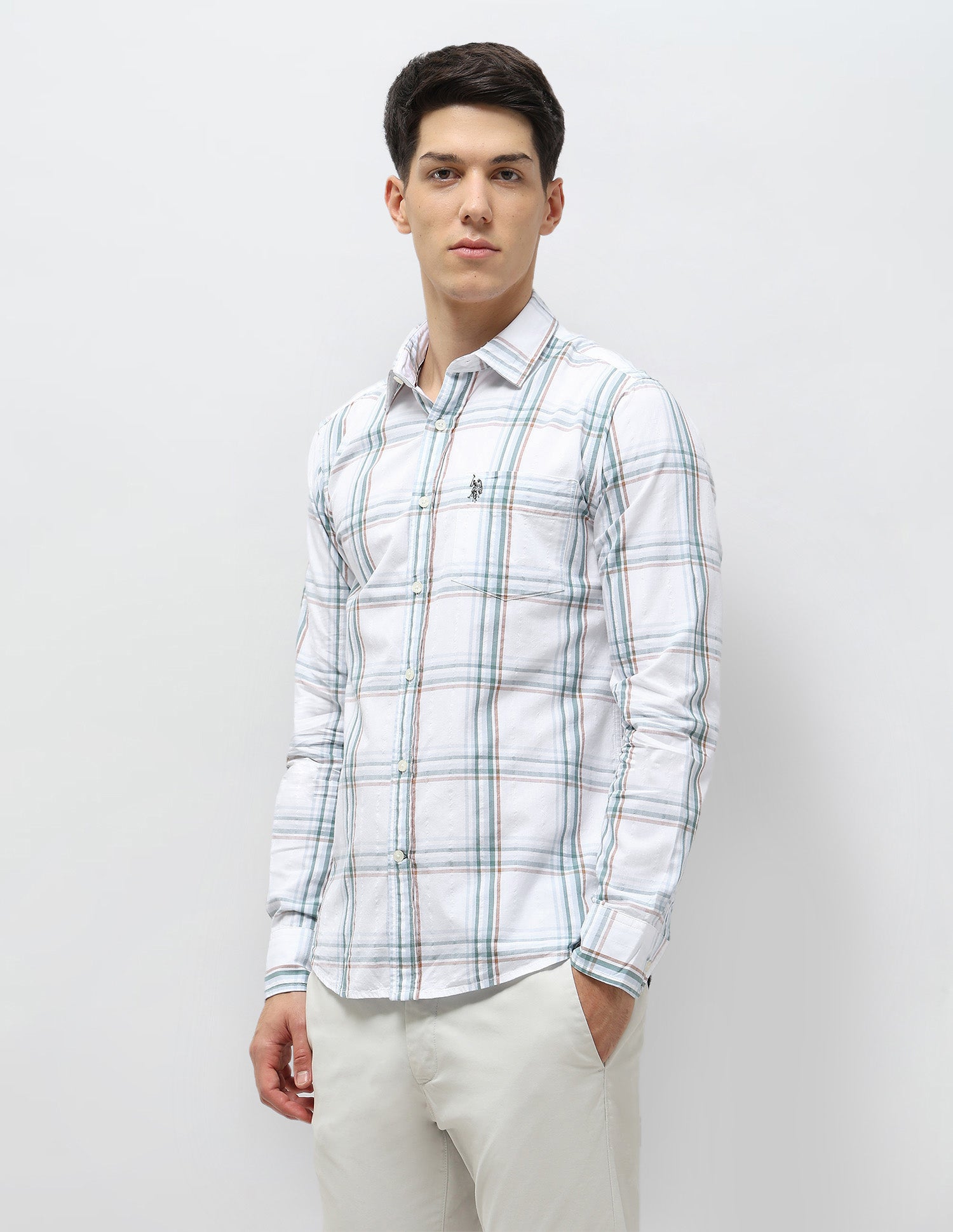 Grid Tattersall Checked Seersucker Shirt Light Green - U.S. POLO ASSN. | Large