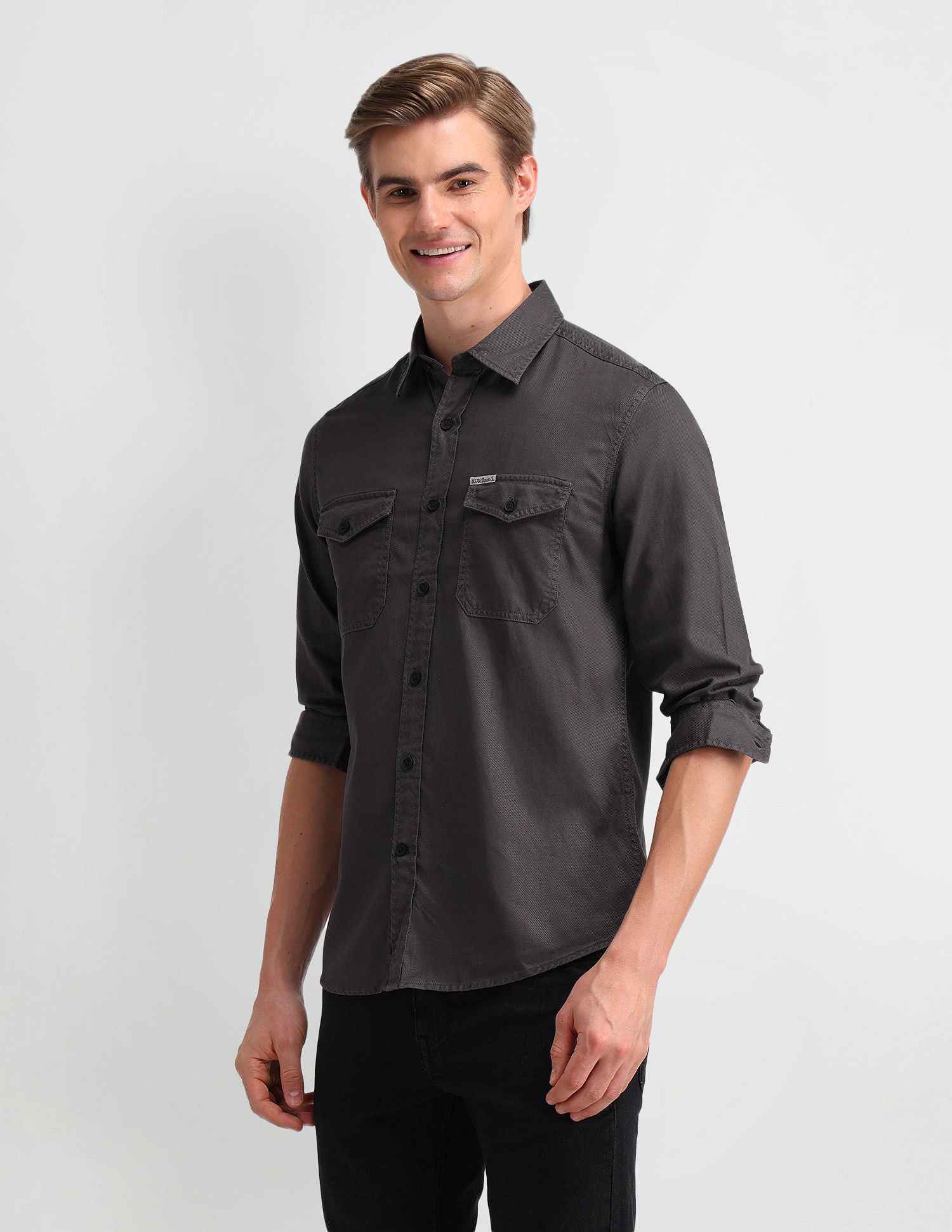 Slim Fit Cavalry Twill Shirt Dark Grey - U.S. Polo Assn. India | Large
