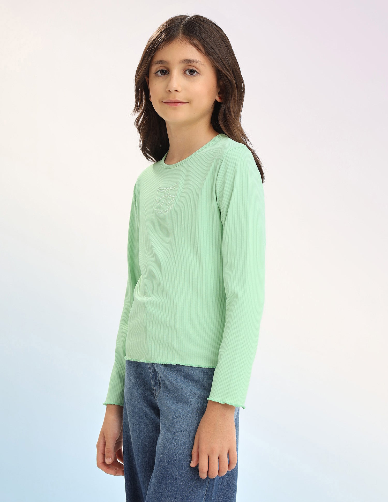 Girls Patterned Knit Regular Fit T-Shirt Light Green - U.S. POLO ASSN. | Large