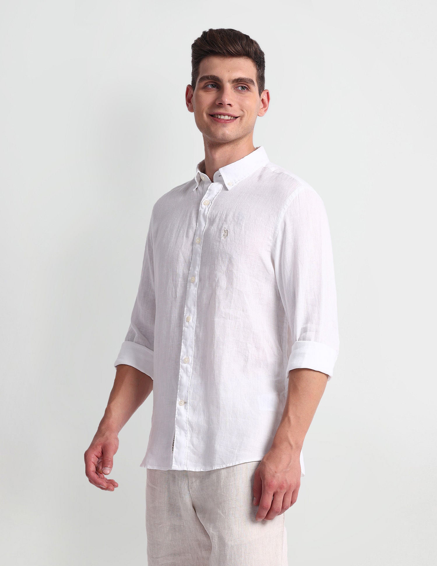 Slim Fit Solid Shirt White - U.S. Polo Assn. India | Large