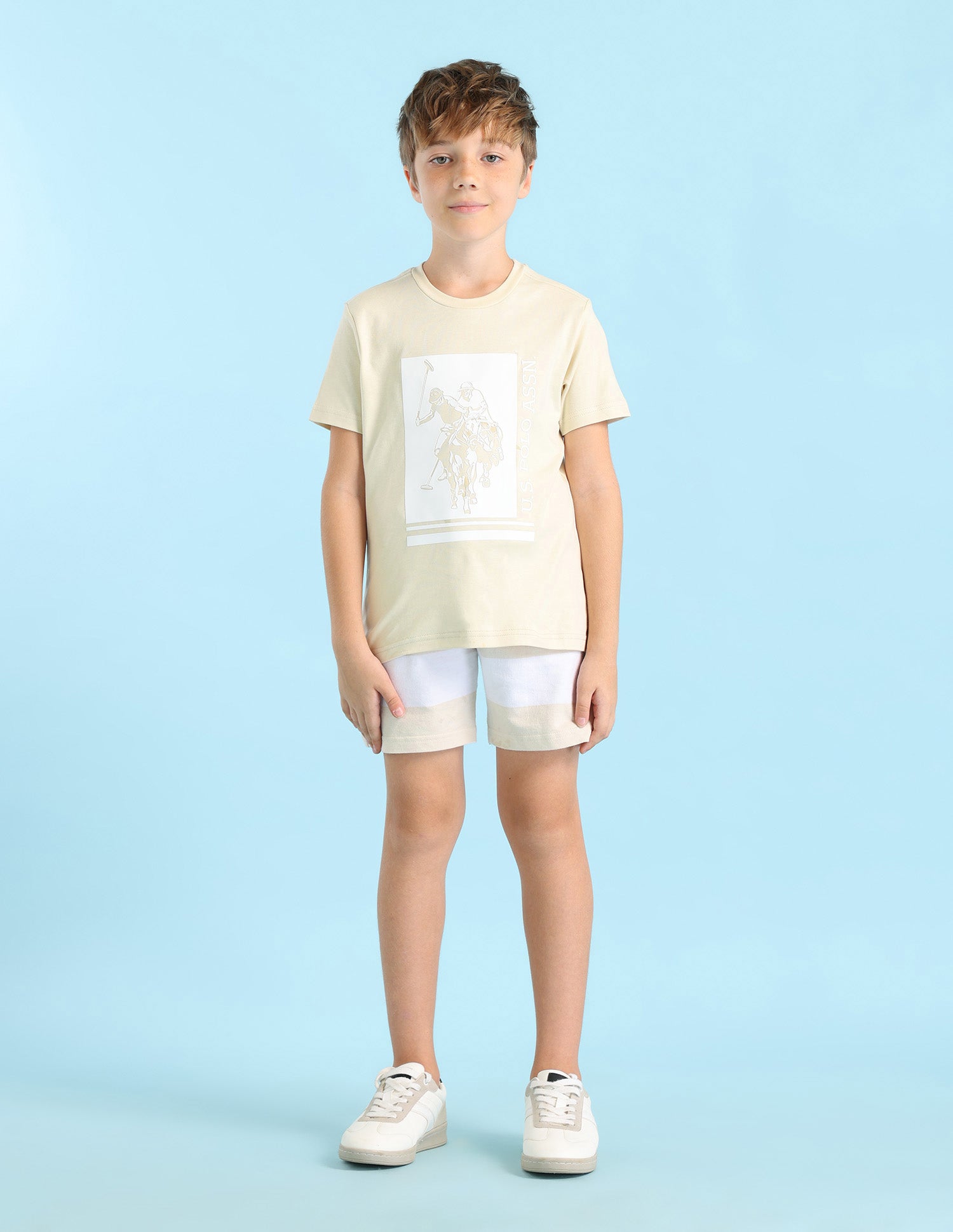 Boys Brand Printed Regular Fit T-Shirt Light Brown - U.S. POLO ASSN. | Large