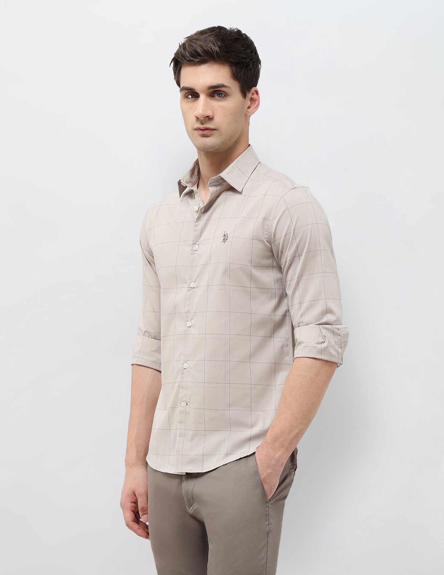 Tailored Fit Windowpane Checked Shirt Light Grey - U.S. POLO ASSN. | Large
