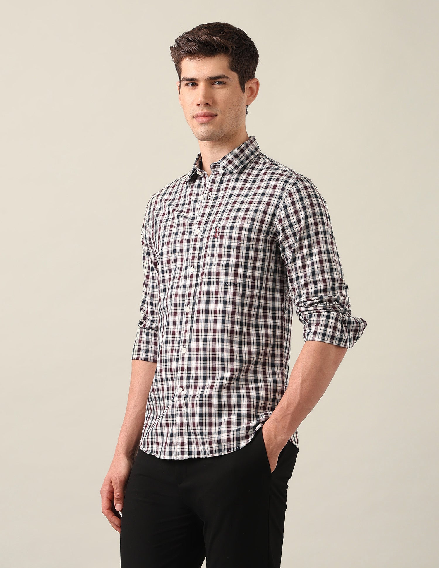 Grid Tattersall Checked Twill Shirt Burgundy - U.S. Polo Assn. India | Large