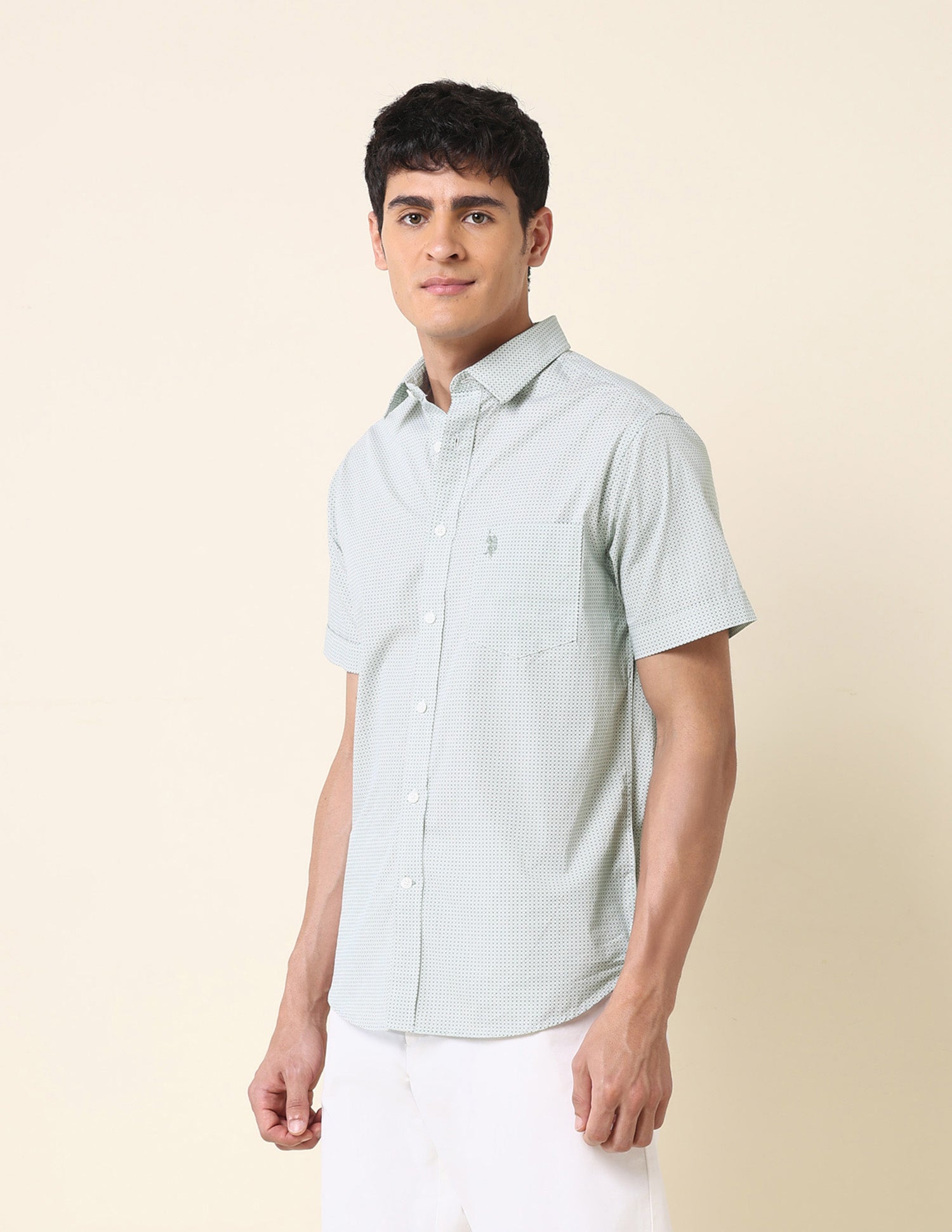 Tailored Fit Geometric Printed Shirt Green - U.S. Polo Assn. India | Large