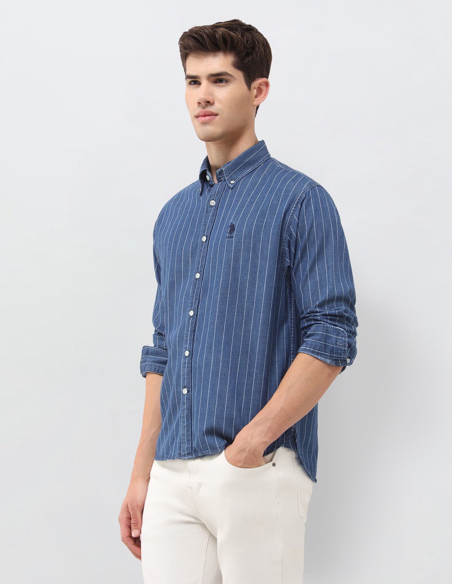 Vertical Striped Dobby Shirt Indigo - U.S. Polo Assn. India | Large