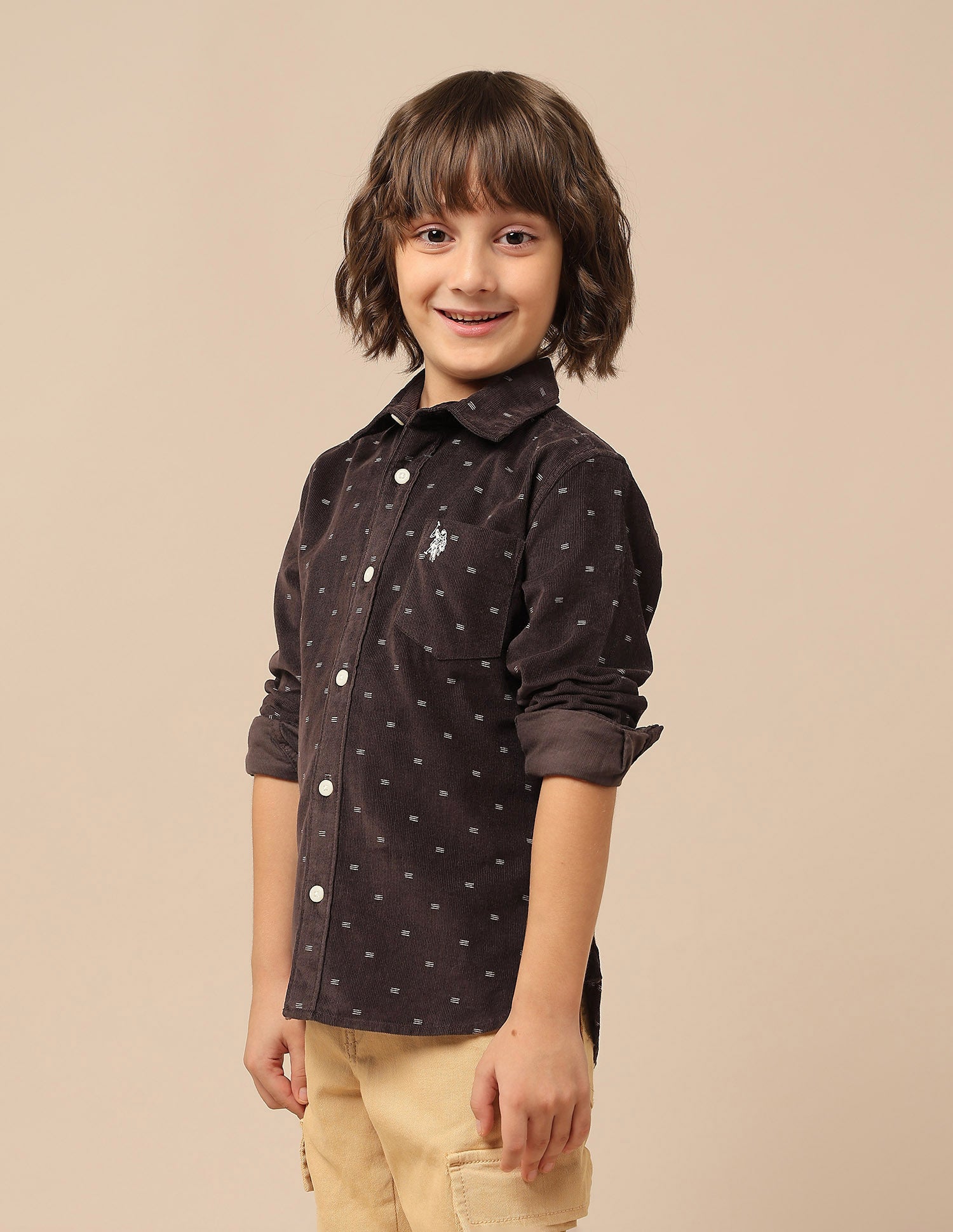 Boys All Over Printed Corduroy Shirt Brown - U.S. POLO ASSN. | Large