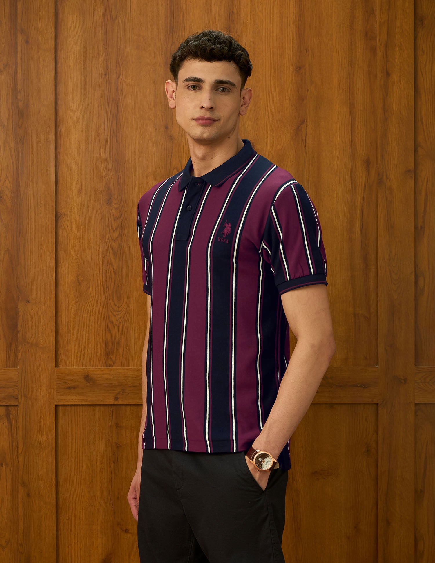 Vertical Striped Varsity Theatre Polo Shirt Maroon - U.S. POLO ASSN. | Large
