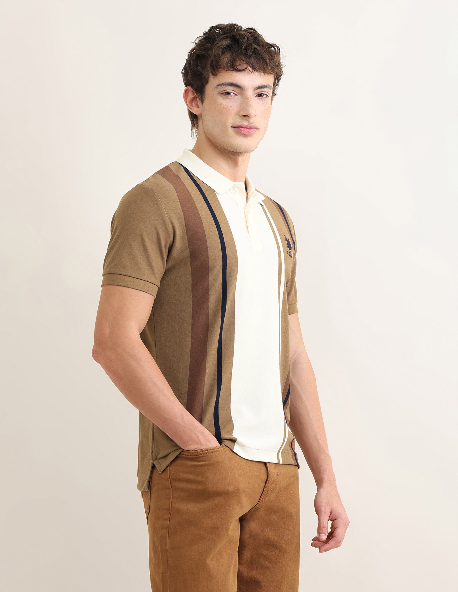 Sotogrande Vertical Striped Polo Shirt Brown - U.S. Polo Assn. India | Large