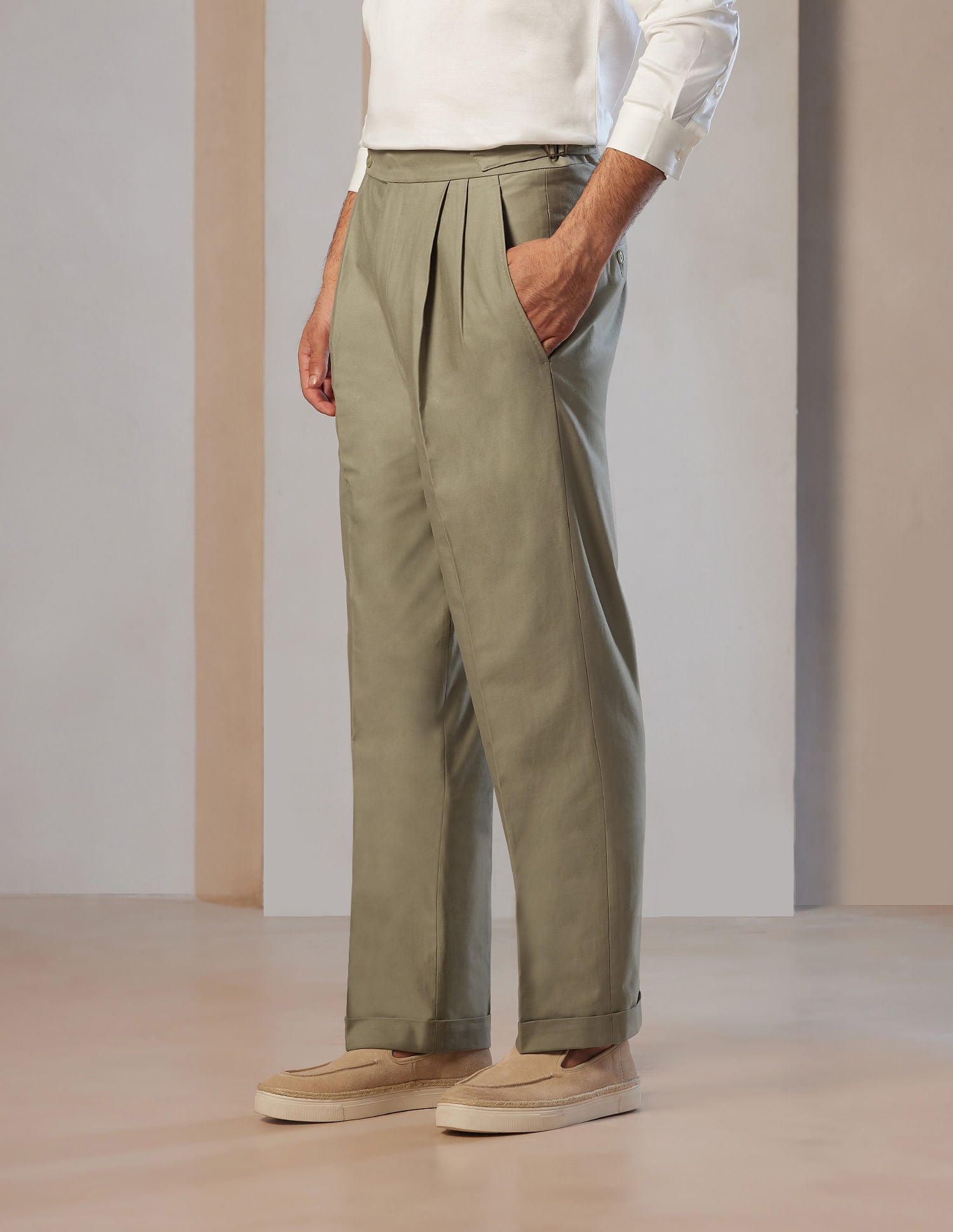 Pacho X Denver Slim Pleated Trousers Sage - U.S. POLO ASSN. | Large