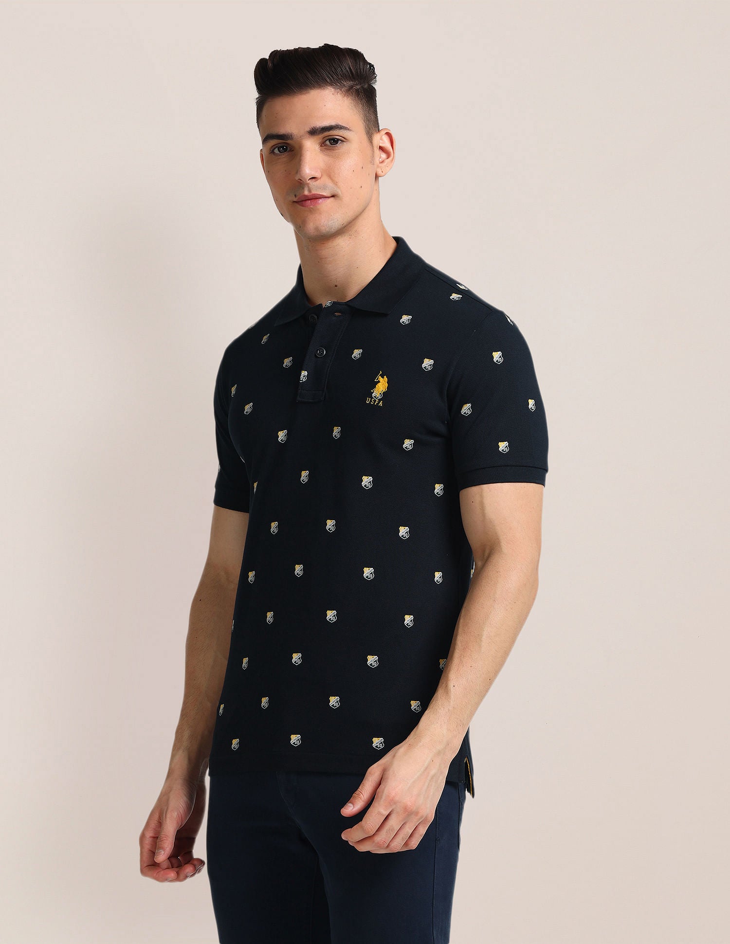 Brand Print Slim Fit Polo Shirt Navy - U.S. Polo Assn. India | Large