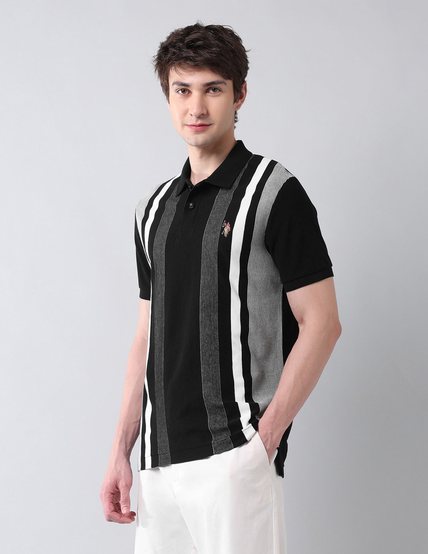 Vertical Striped Americana Polo Shirt Black - U.S. Polo Assn. India | Large