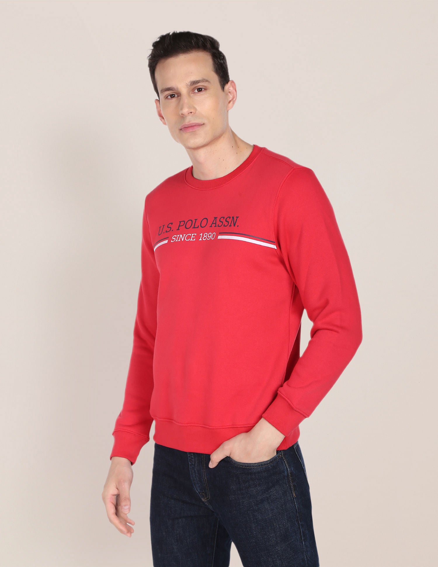 Crew Neck Printed Logo Sweatshirt Red - U.S. POLO ASSN. | Large