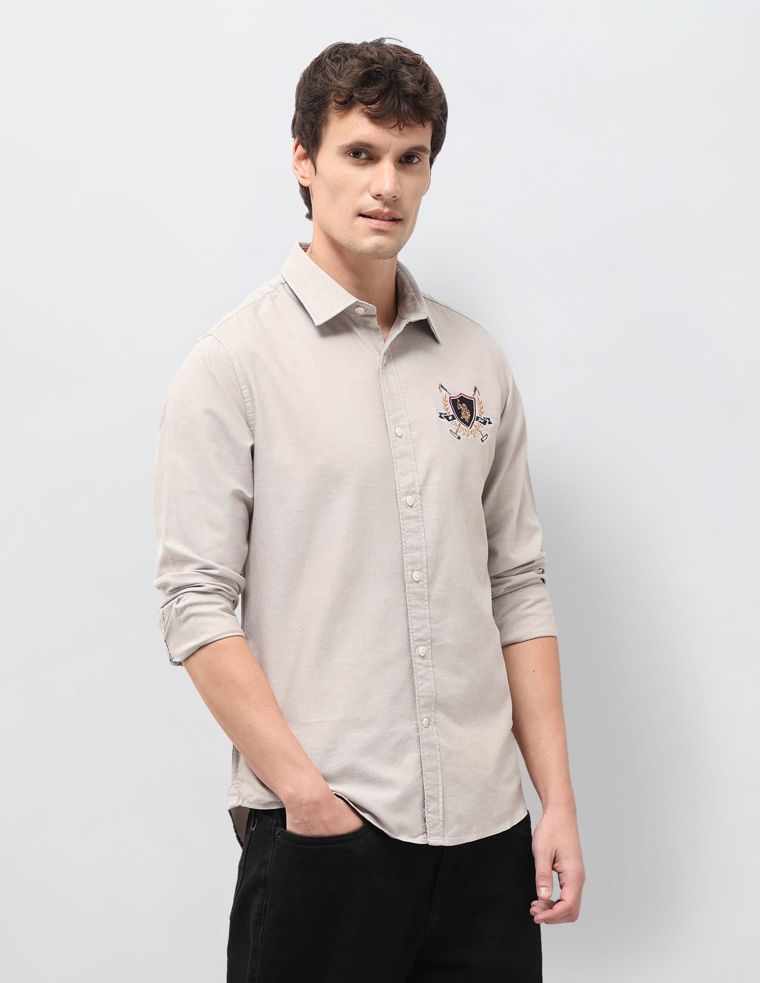 Solid Tailored Fit Shirt Beige - U.S. Polo Assn. India | Large