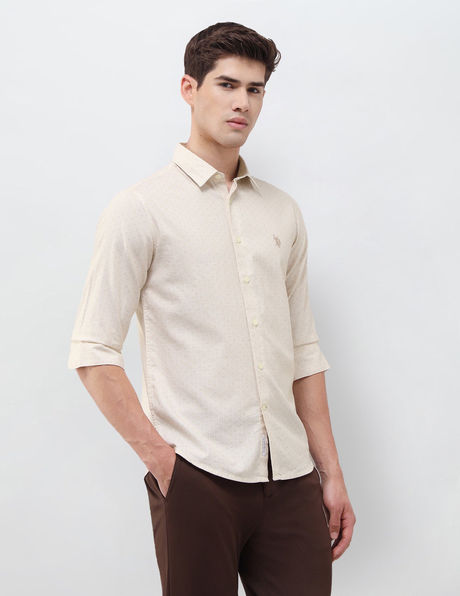 Geometric Printed Oxford Shirt Beige - U.S. Polo Assn. India | Large