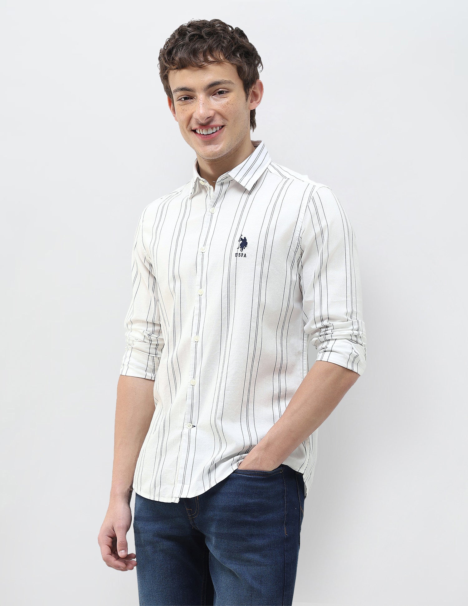 Vertical Striped Regular Fit Shirt Blue - U.S. Polo Assn. India | Large