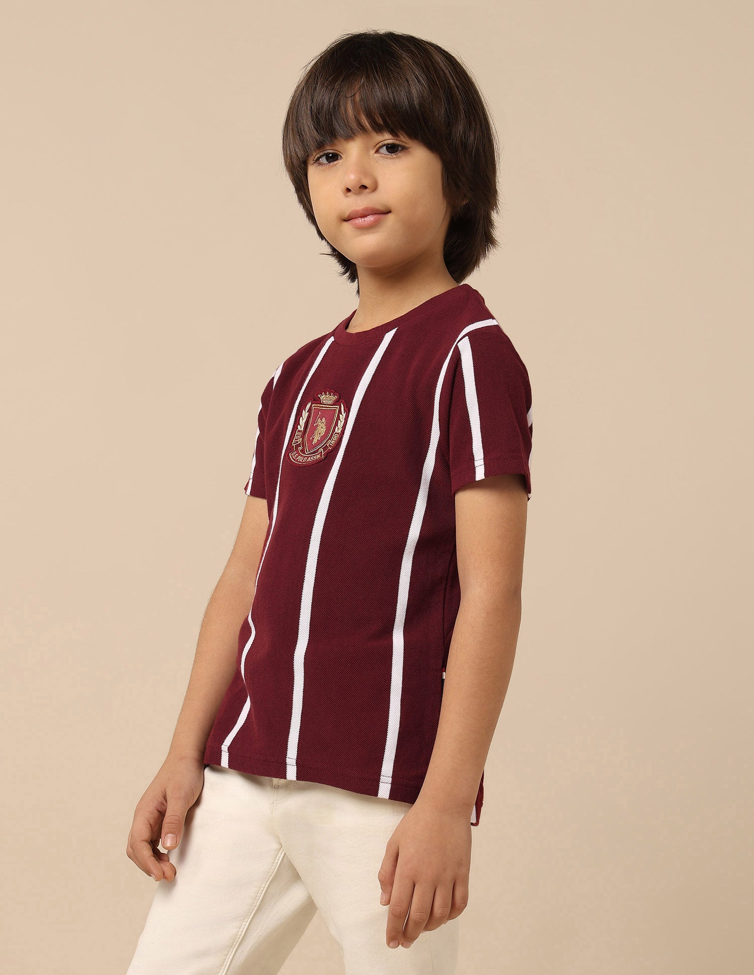Boys Vertical Striped Regular Fit T-Shirt Maroon - U.S. POLO ASSN. | Large