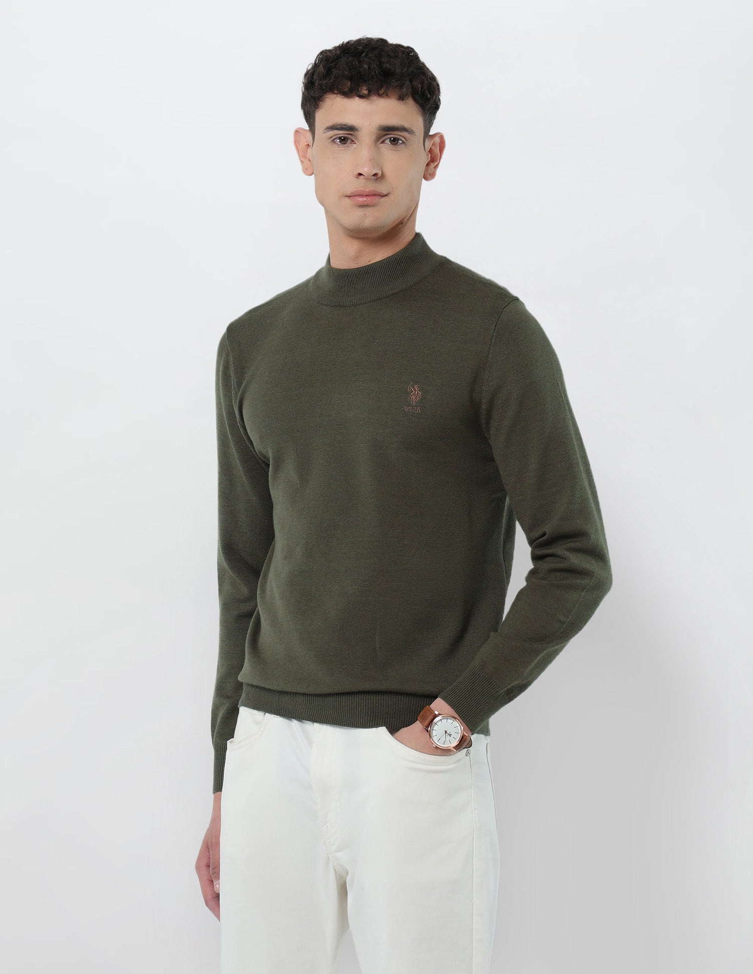 Mock Neck Regular Fit Sweater Olive - U.S. POLO ASSN. | Large