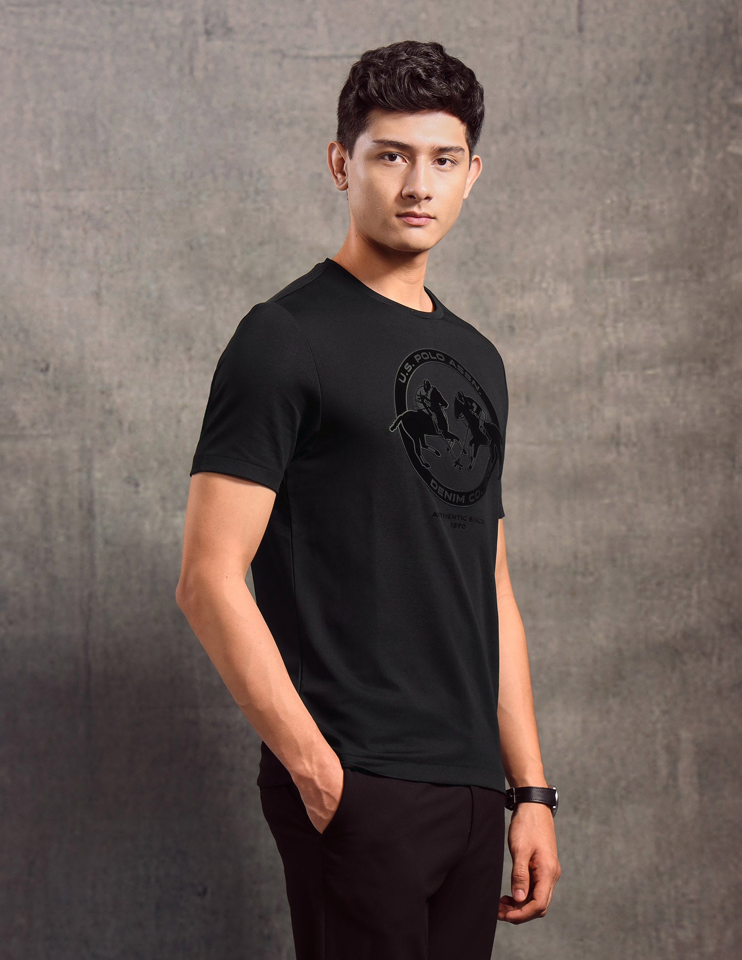 Brand Embossed Regular Fit T-shirt Black - U.S. Polo Assn. India | Large