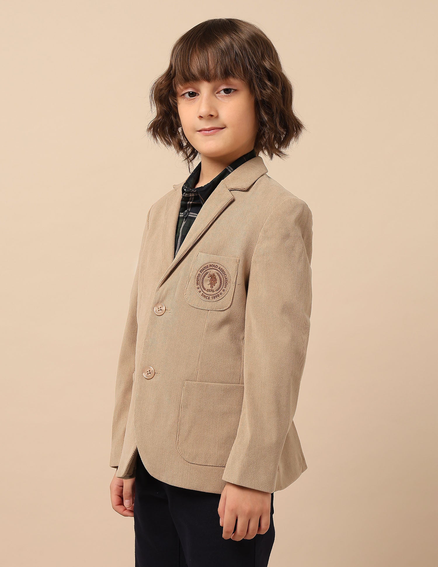Boys Solid Regular Fit Blazer Khaki - U.S. POLO ASSN. | Large