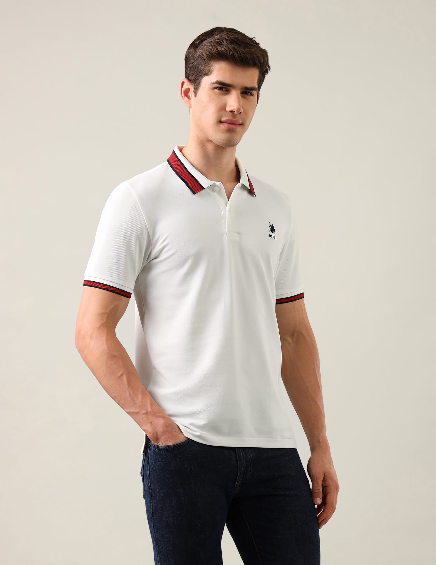 Solid Slim Fit Polo Shirt White - U.S. Polo Assn. India | Large