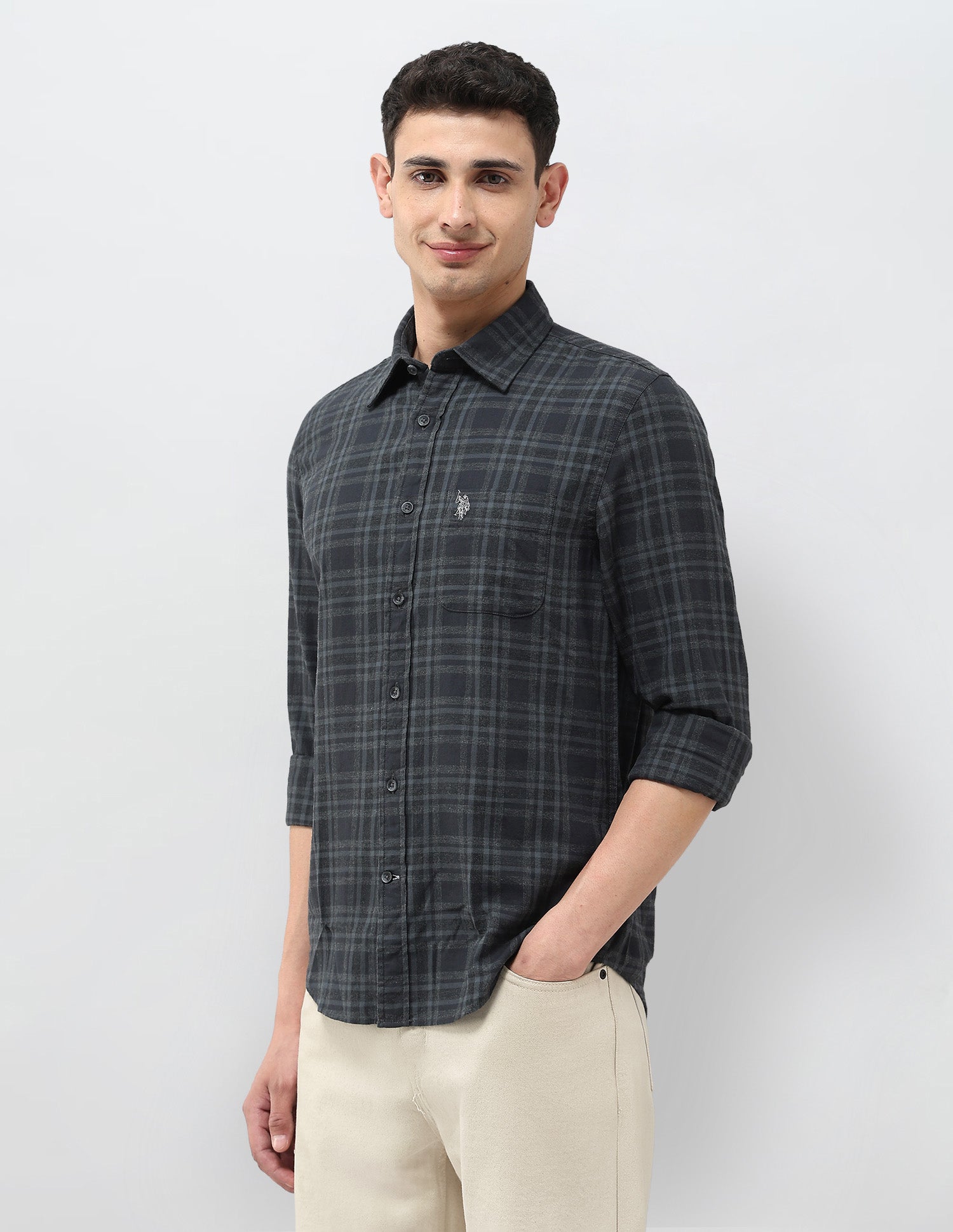 Tartan Checked Regular Fit Shirt Dark Grey - U.S. Polo Assn. India | Large