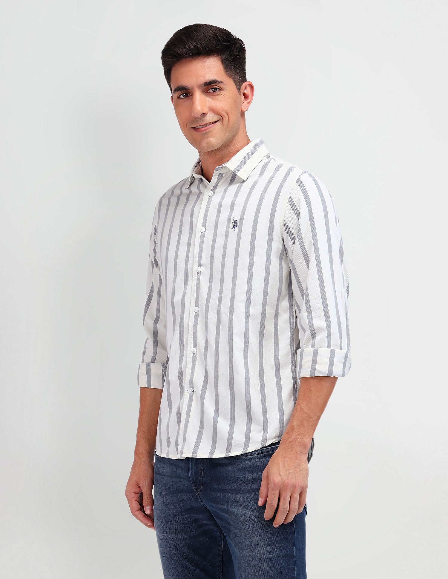 Slim Fit Corduroy Shirt Navy - U.S. Polo Assn. India | Large